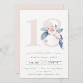 ソフトアクア赤面ブルーフローラ18TH ANY AGE誕生日 招待状 (正面/裏面)