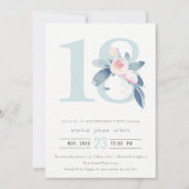 ソフトアクア赤面ブルーフローラ18TH ANY AGE誕生日 招待状 (正面)