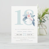 ソフトアクア赤面ブルーフローラ18TH ANY AGE誕生日 招待状 (スタンド正面)