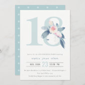 ソフトアクア赤面ブルーフローラ18TH ANY AGE誕生日 招待状 (正面/裏面)