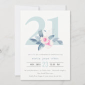 ソフトアクア赤面ブルーフローラ21ST ANY AGE誕生日 招待状 (正面)