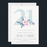 ソフトアクア赤面ブルーフローラ21ST ANY AGE誕生日 招待状<br><div class="desc">これもし以上のカスタマイズやその他の一致する項目が必要な場合は、感じyellowfebstudio@gmail.comでお気軽にご連絡ください</div>