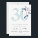 ソフトアクア赤面ブルーフローラ30TH ANY AGE誕生日 招待状<br><div class="desc">これもし以上のカスタマイズやその他の一致する項目が必要な場合は、感じyellowfebstudio@gmail.comでお気軽にご連絡ください</div>