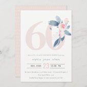 ソフトアクア赤面ブルーフローラ60TH ANY AGE誕生日 招待状 (正面/裏面)