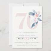 ソフトアクア赤面ブルーフローラ70TH ANY AGE誕生日 招待状 (正面)
