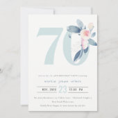 ソフトアクア赤面ブルーフローラ70TH ANY AGE誕生日 招待状 (正面)