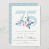ソフトアクア赤面ブルーフローラ75TH ANY AGE誕生日 招待状 (正面/裏面)
