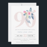 ソフトアクア赤面ブルーフローラ90TH ANY AGE誕生日 招待状<br><div class="desc">これもし以上のカスタマイズやその他の一致する項目が必要な場合は、感じyellowfebstudio@gmail.comでお気軽にご連絡ください</div>