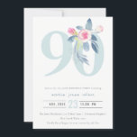ソフトアクア赤面ブルーフローラ90TH ANY AGE誕生日 招待状<br><div class="desc">これもし以上のカスタマイズやその他の一致する項目が必要な場合は、感じyellowfebstudio@gmail.comでお気軽にご連絡ください</div>