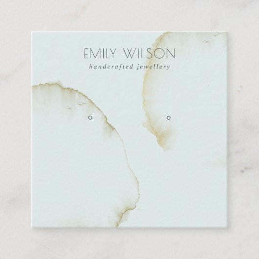 ソフトアクア金ゴールド抽象芸術スタッドイヤリング表示ロゴ スクエア名刺 (正面)