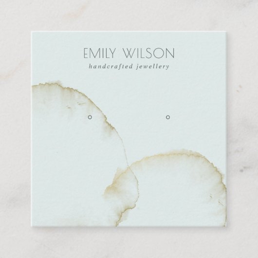 ソフトアクア金ゴールド抽象芸術スタッドイヤリング表示ロゴ スクエア名刺 (正面)