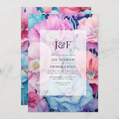 ソフトアクア&ライトピンクフローラ結婚ズモノグラム 招待状 (正面/裏面)