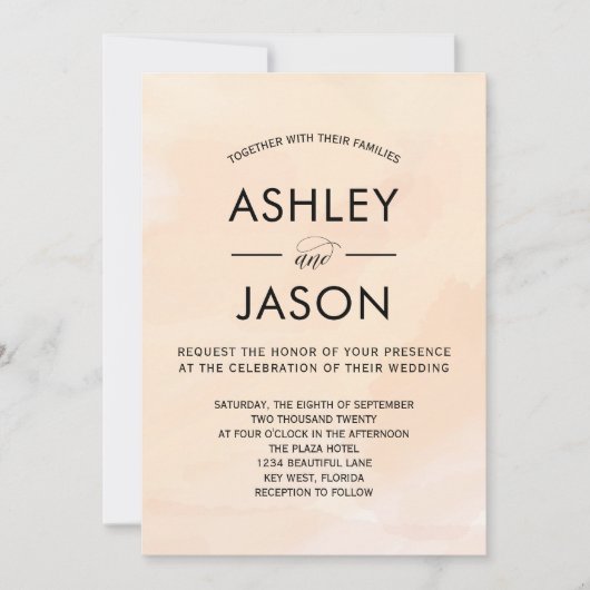 ソフトアプリコット水カラー結婚式招待状 招待状 (正面)