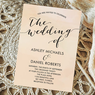 ソフトアプリコット水彩結婚式招待状、赤面 招待状