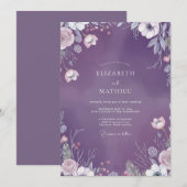 ソフトアメジストの野生の花の結婚式 招待状 (正面/裏面)