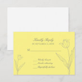 ソフトイエローとグレーのミニマリストチューリップ結婚ズ 出欠カード (正面/裏面)