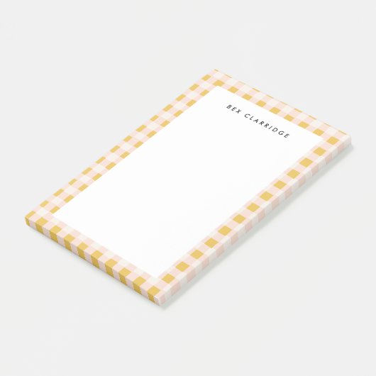ソフトイエローとピンク市松模様にパーソナライズされた ポストイット (アングル)