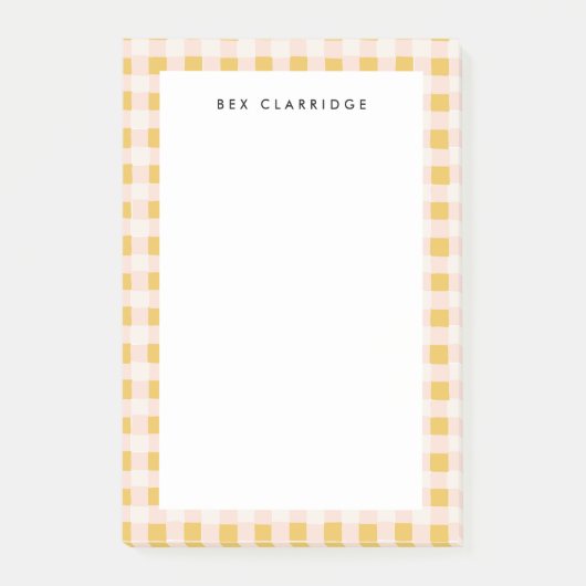 ソフトイエローとピンク市松模様にパーソナライズされた ポストイット (正面)