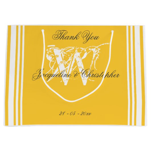 ソフトイエローのサマーウェディング　チックなモノグラム　ありがとう ラージペーパーバッグ (正面)