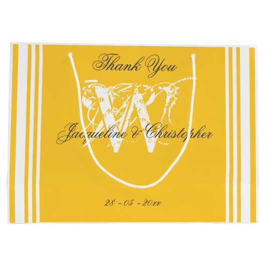 ソフトイエローのサマーウェディング　チックなモノグラム　ありがとう ラージペーパーバッグ (裏面)