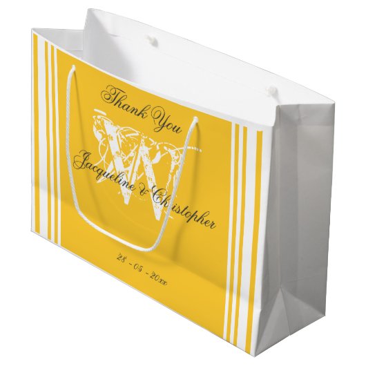 ソフトイエローのサマーウェディング　チックなモノグラム　ありがとう ラージペーパーバッグ (正面アングル)