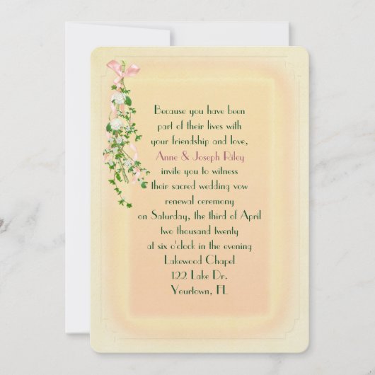 ソフトイエローの結婚発願のフローラ 招待状 (正面)