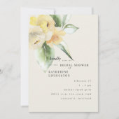 ソフトイエローの花のクリーム色の結婚前お茶会 招待状 (正面)