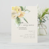 ソフトイエローの花のクリーム色の結婚前お茶会 招待状 (スタンド正面)
