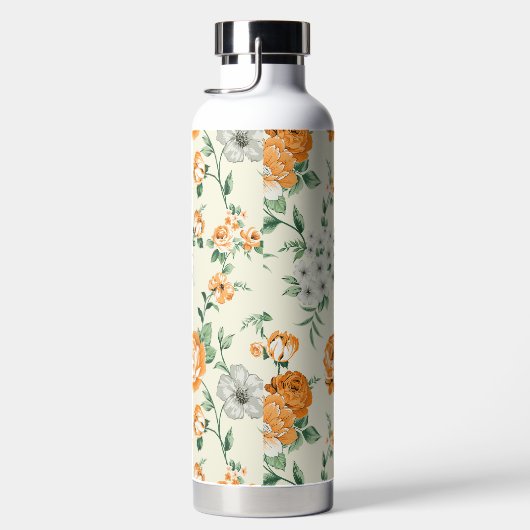 ソフトイエローガーデンフローラルパターン ウォーターボトル (右面)