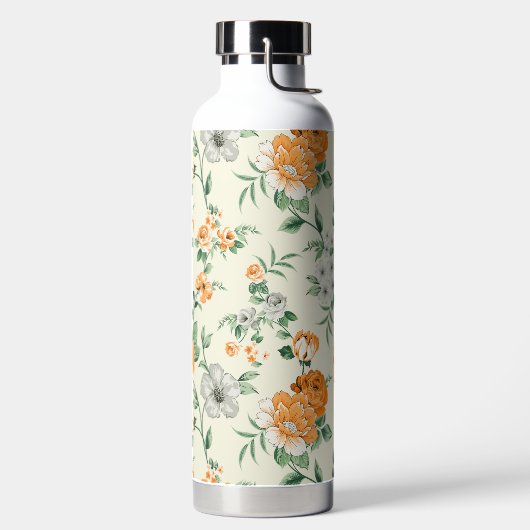 ソフトイエローガーデンフローラルパターン ウォーターボトル (左面)