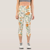 ソフトイエローガーデンフローラルパターン カプリレギンス (正面)