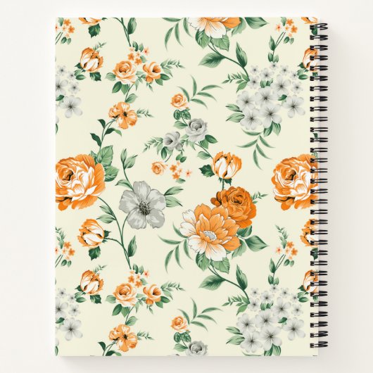 ソフトイエローガーデンフローラルパターン ノートブック (裏面)