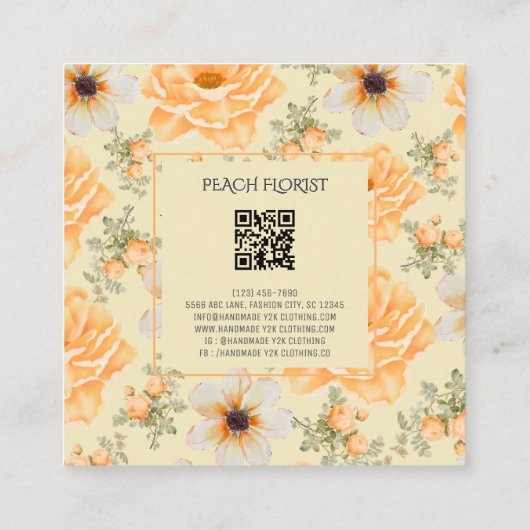 ソフトイエローグリーンフラワーフローリスト スクエア名刺 (裏面)