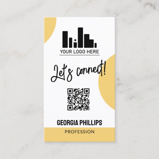 ソフトイエローシェイプQRコードフォト&あなたのロゴ 名刺 (正面)