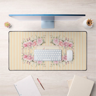 ソフトイエローストライプのフローラ デスクマット