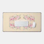 ソフトイエローストライプのフローラ デスクマット (キーボード&マウス)