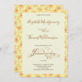ソフトイエローハンド描画フローラ結婚式招待状 招待状 (正面/裏面)