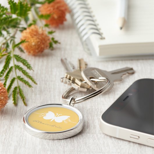 ソフトイエローバタフライスワールプレミアムキーチェーン キーホルダー (側面)