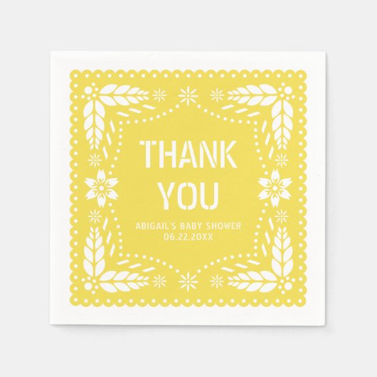 ソフトイエローパペルピカドありがとう赤ちゃんシャワー スタンダードカクテルナプキン (正面)