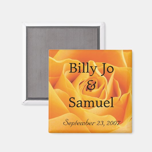 ソフトイエローパーソナライズされたロ結婚ーズ マグネット (正面/裏面)