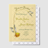 ソフトイエローピンク&バターイエロー結婚フローラ ベラム紙招待状 (オフセット (招待状))