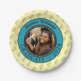 ソフトイエローフォトモダン卒業パーティー ペーパープレート