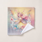 ソフトイエローフローラフェアリープリンセスガールズカスタム バスタオルセット (ウォッシュタオル)