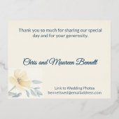 ソフトイエローフローラフォイル結婚のサンキューカード 箔招待状ポストカード (裏面)