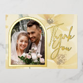 ソフトイエローフローラフォイル結婚のサンキューカード 箔招待状ポストカード (正面)