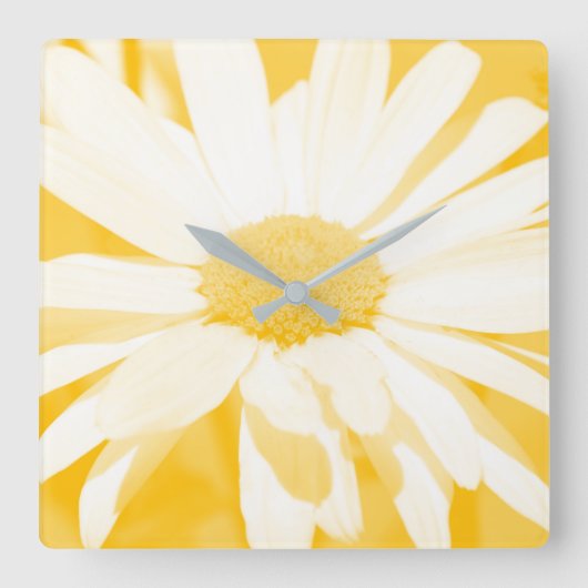ソフトイエローホワイトデイジー スクエア壁時計 (正面)