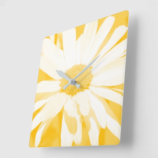 ソフトイエローホワイトデイジー スクエア壁時計 (傾斜)