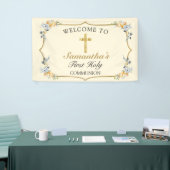 ソフトイエロー金ゴールドクロス1stコミュニティへようこそ 横断幕 (トレードショー)