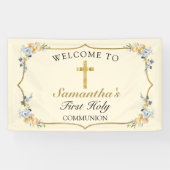 ソフトイエロー金ゴールドクロス1stコミュニティへようこそ 横断幕 (横)