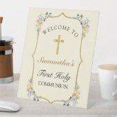 ソフトイエロー金ゴールドクロス1stコミューニオンウェルカムサイン 台座サイン (インサイチュ)